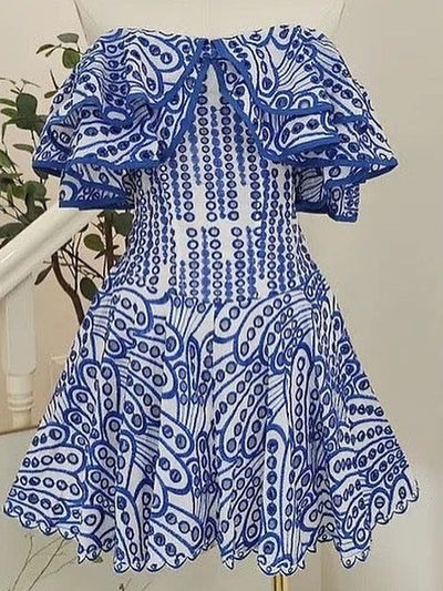 Off Shoulder Short Embroidered Dress
