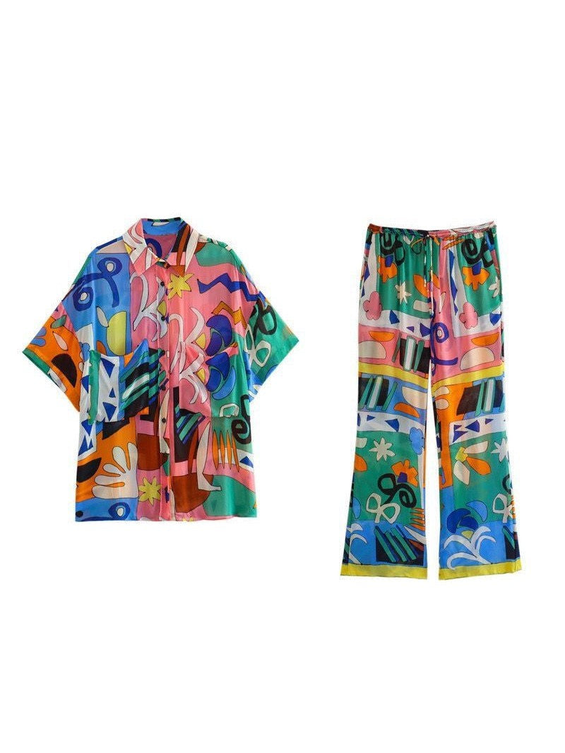 Pink Abstract Print Shirt & Pants COord Set