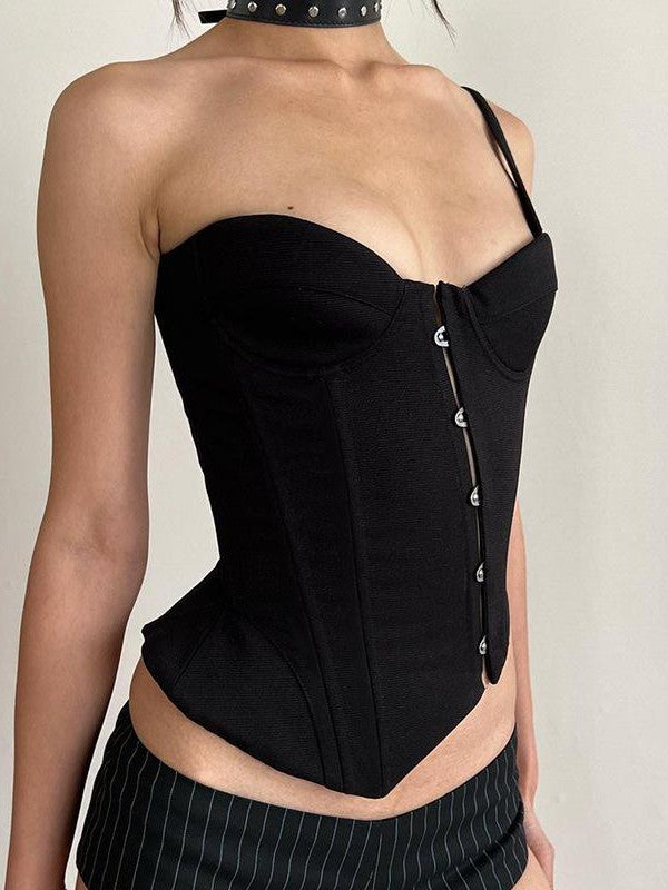 Black Corset Cross Button Top