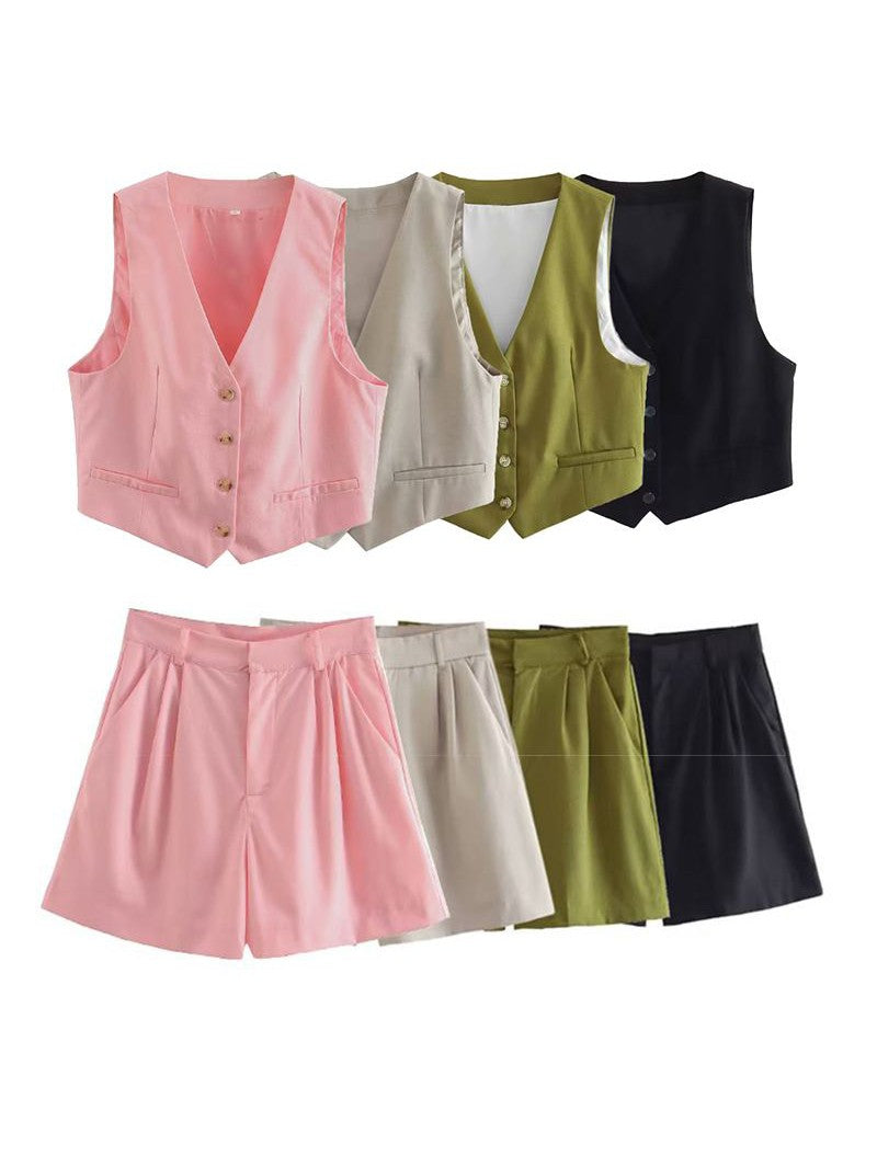 Waist Coat Vest & Shorts Coord Set
