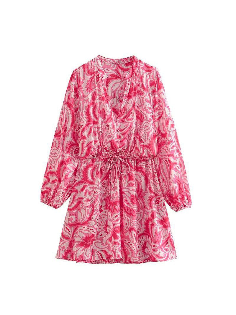 Pink Floral Print A Line Dress