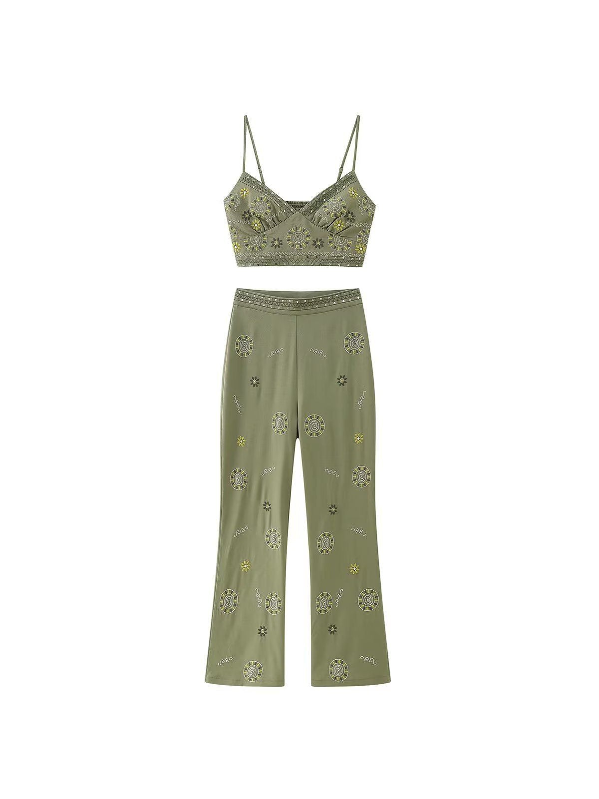 Embroidered Spaghetti Strap Cami Top & Pants Coord Set