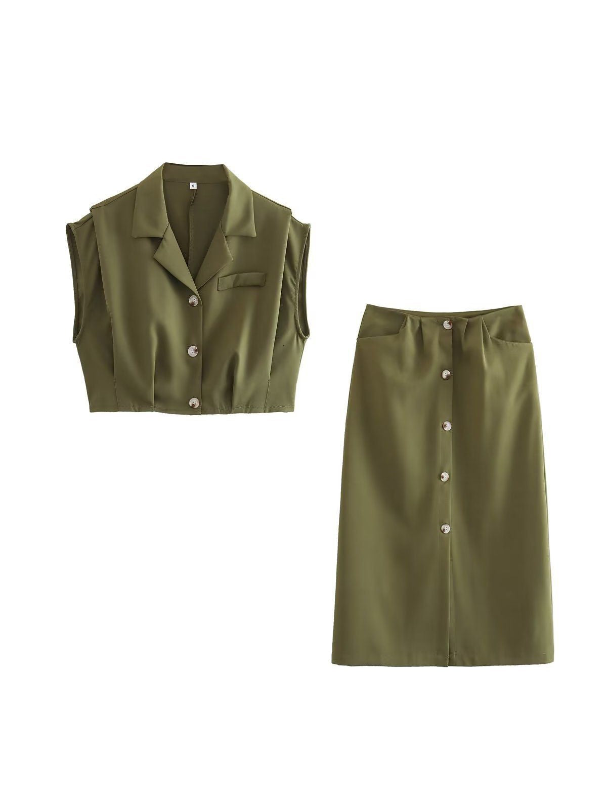 Olive Green Crop Top & Skirt Coord Set