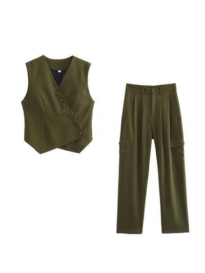 Waist Coat Vest & Cargo Pants Coord Set