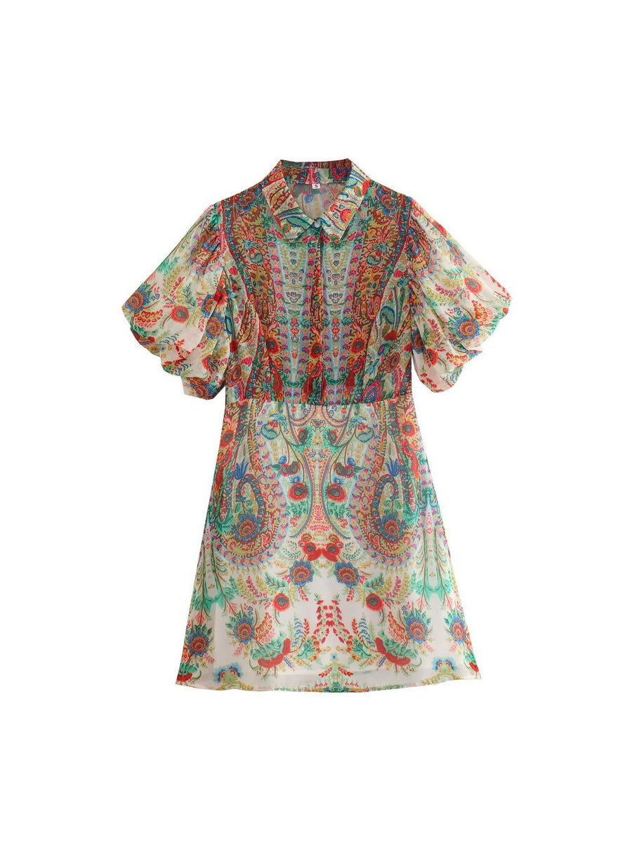 Ventage Print Puff Sleeve Dress
