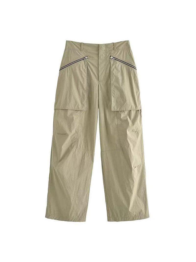 Zipper Tube Fold Top & Cargo Pants Coord Set