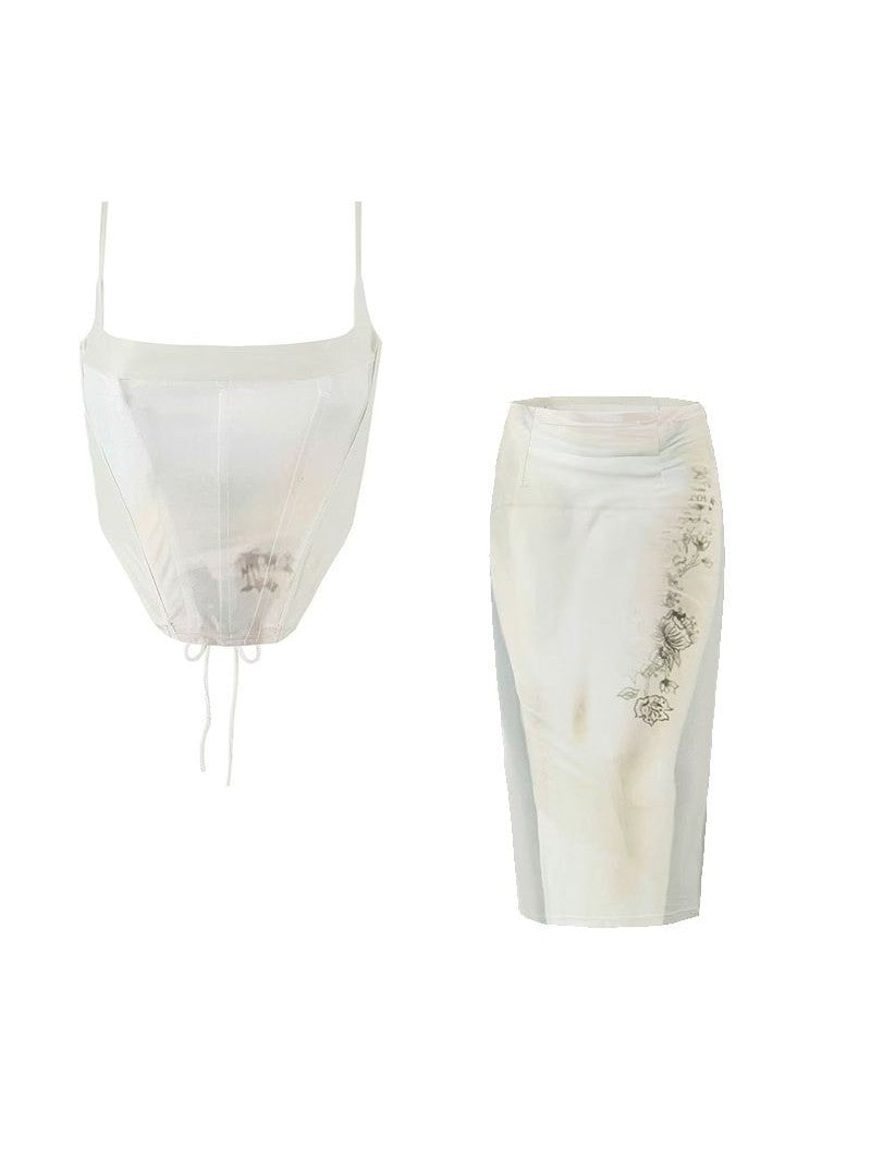 Printed Backless Corset Top & Skirt Coord Set