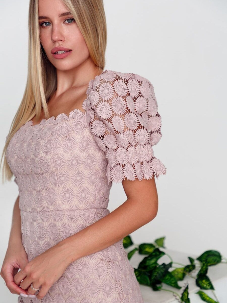 Pink Floral Embroided Lace Dress