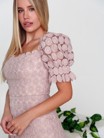 Pink Floral Embroided Lace Dress
