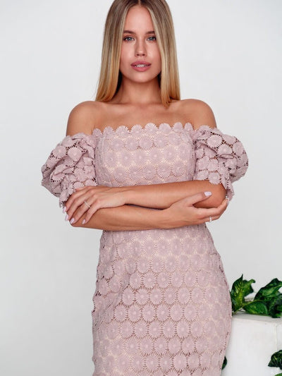 Pink Floral Embroided Lace Dress