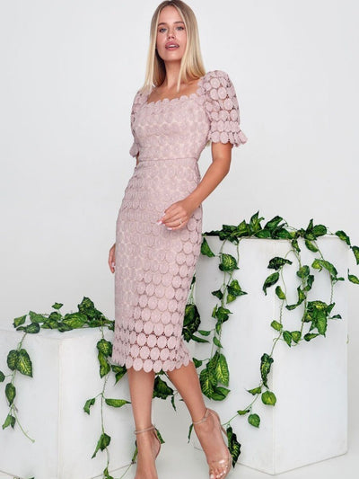 Pink Floral Embroided Lace Dress