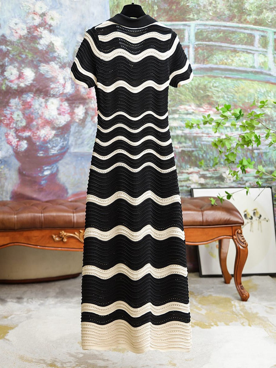 Stripped Knitted Short Sleeve Dress