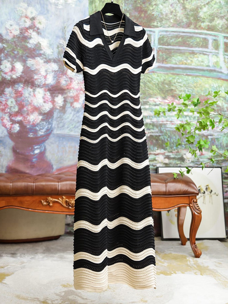 Stripped Knitted Short Sleeve Dress