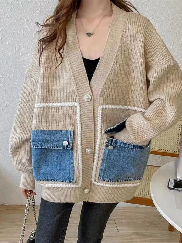 Denim Pocket  Sweater Coat