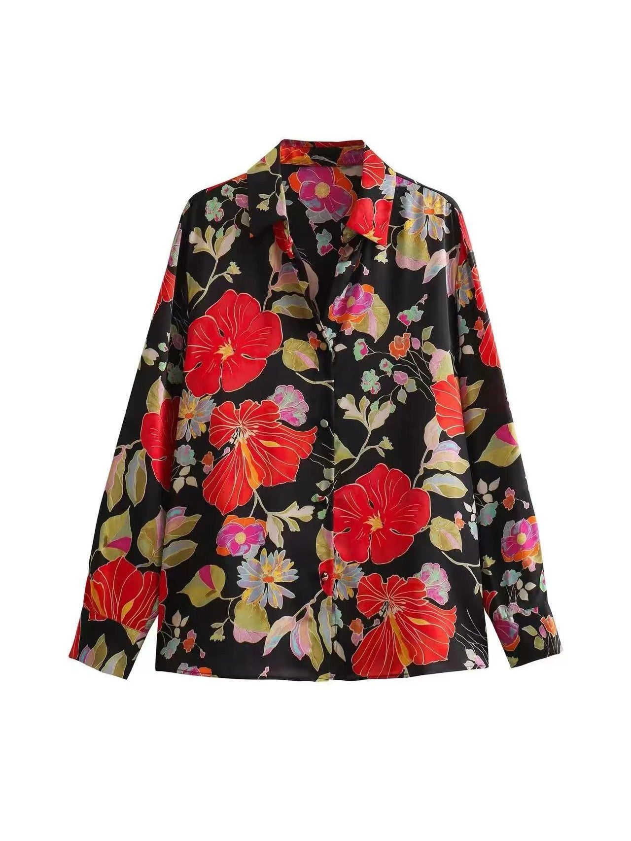 Oversized Fit Printed Satin Shirt
