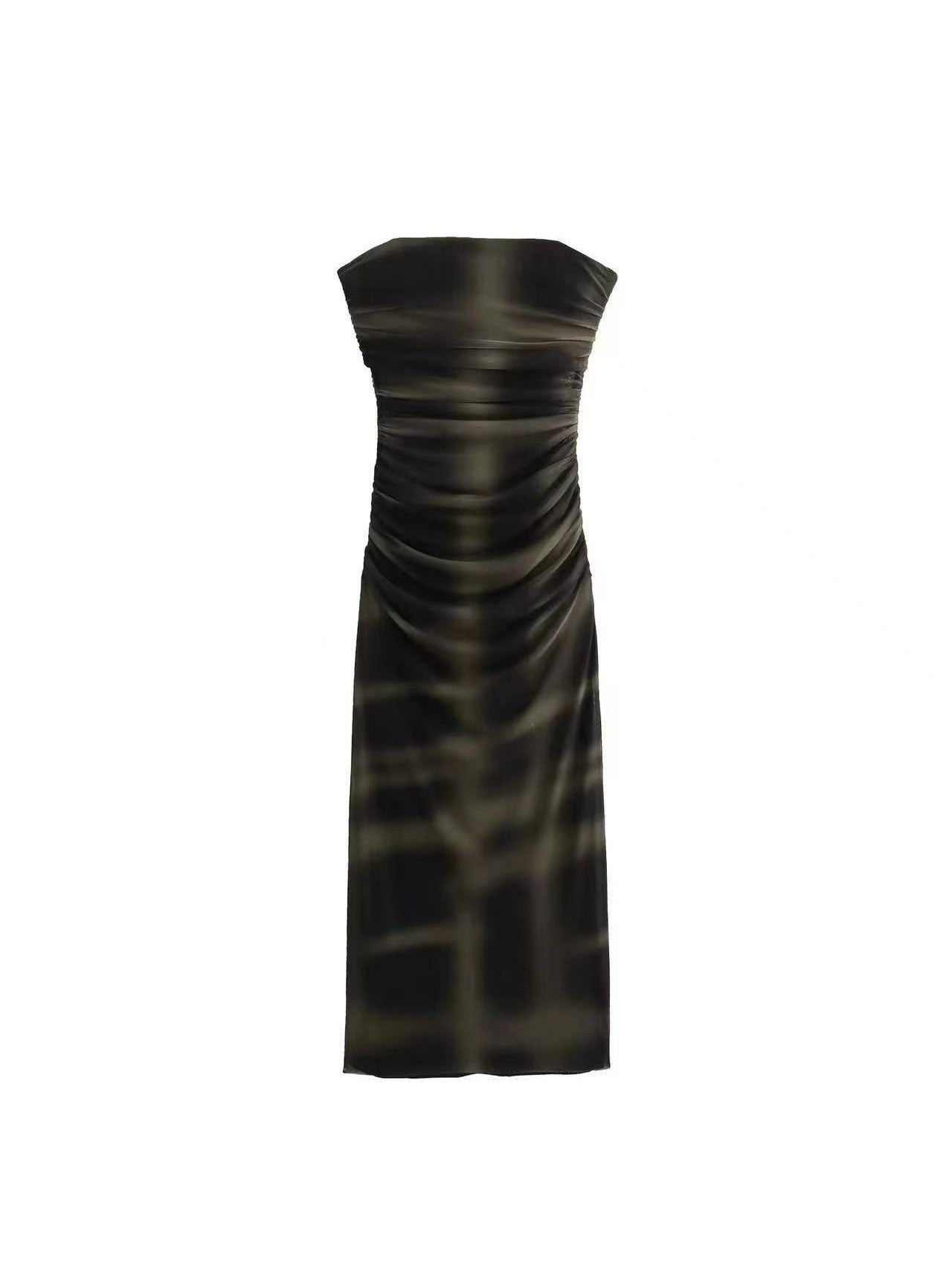 Tie Dye Tropical Print Tube Mesh Tulle Dress