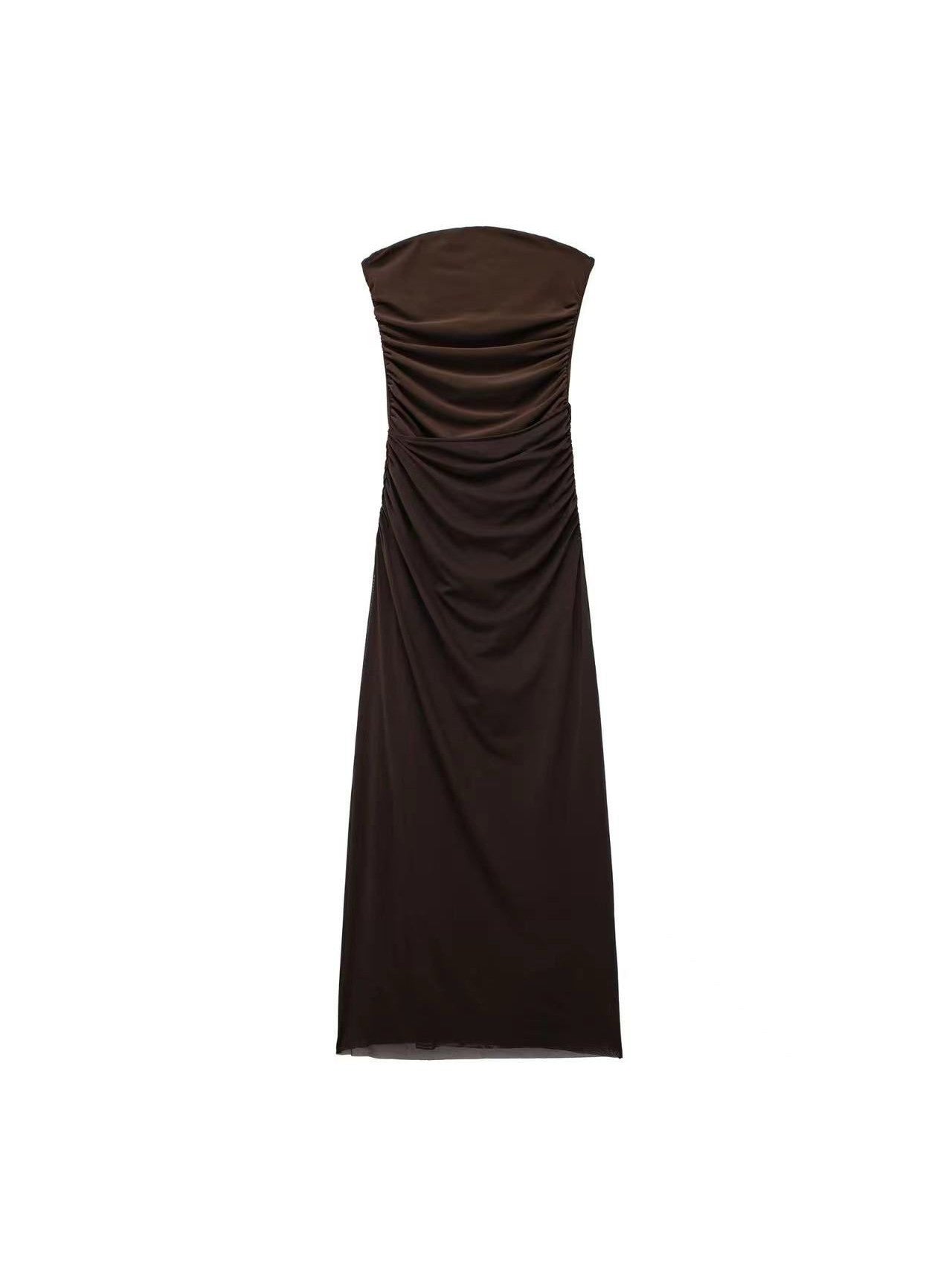 Ruched Bandeau Bodysuit Tube Mesh Tulle Dress