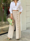 Casual Crop Top & Linen Button's Pants Coord Set
