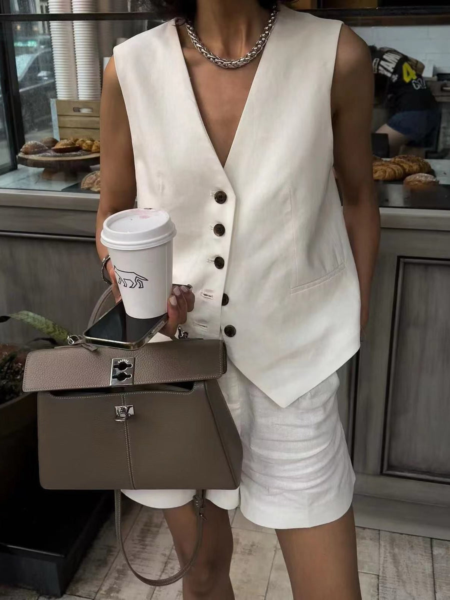 Oversized FIt Waist Coat Vest & Short Coord Set