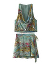 Tropical Print Crop Cowl Neck Top & Short Skirt Coord Set