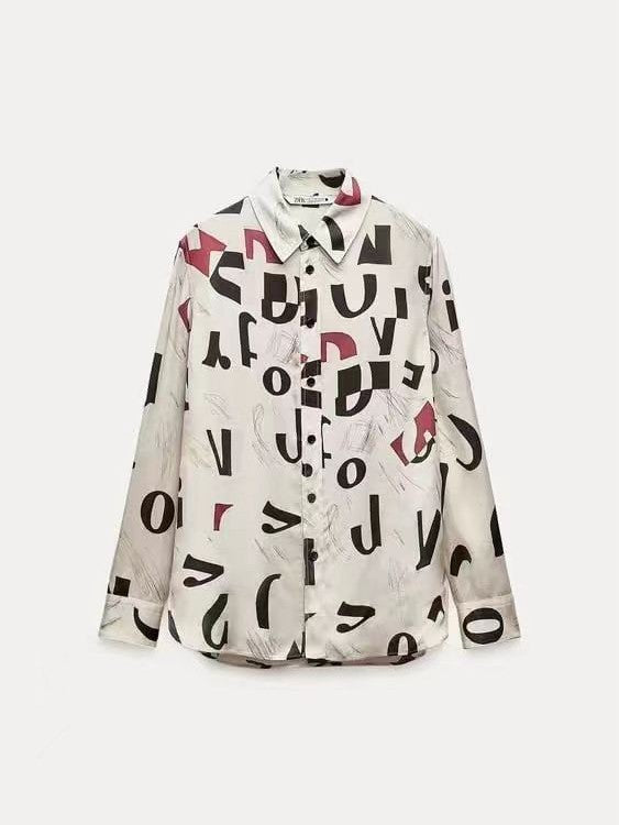 Oversized Fit Printed Satin Shirt