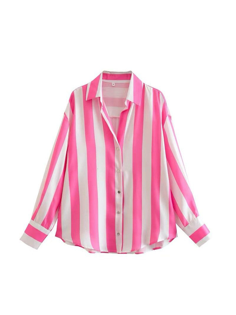 Oversized Fit Satin Stripe Satin Shirt