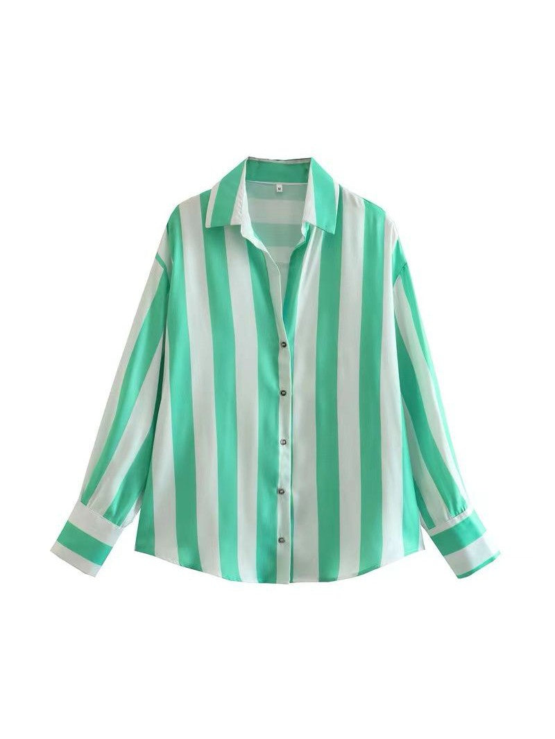 Oversized Fit Satin Stripe Satin Shirt