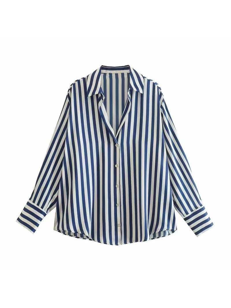 Oversized Fit Satin Stripe Satin Shirt