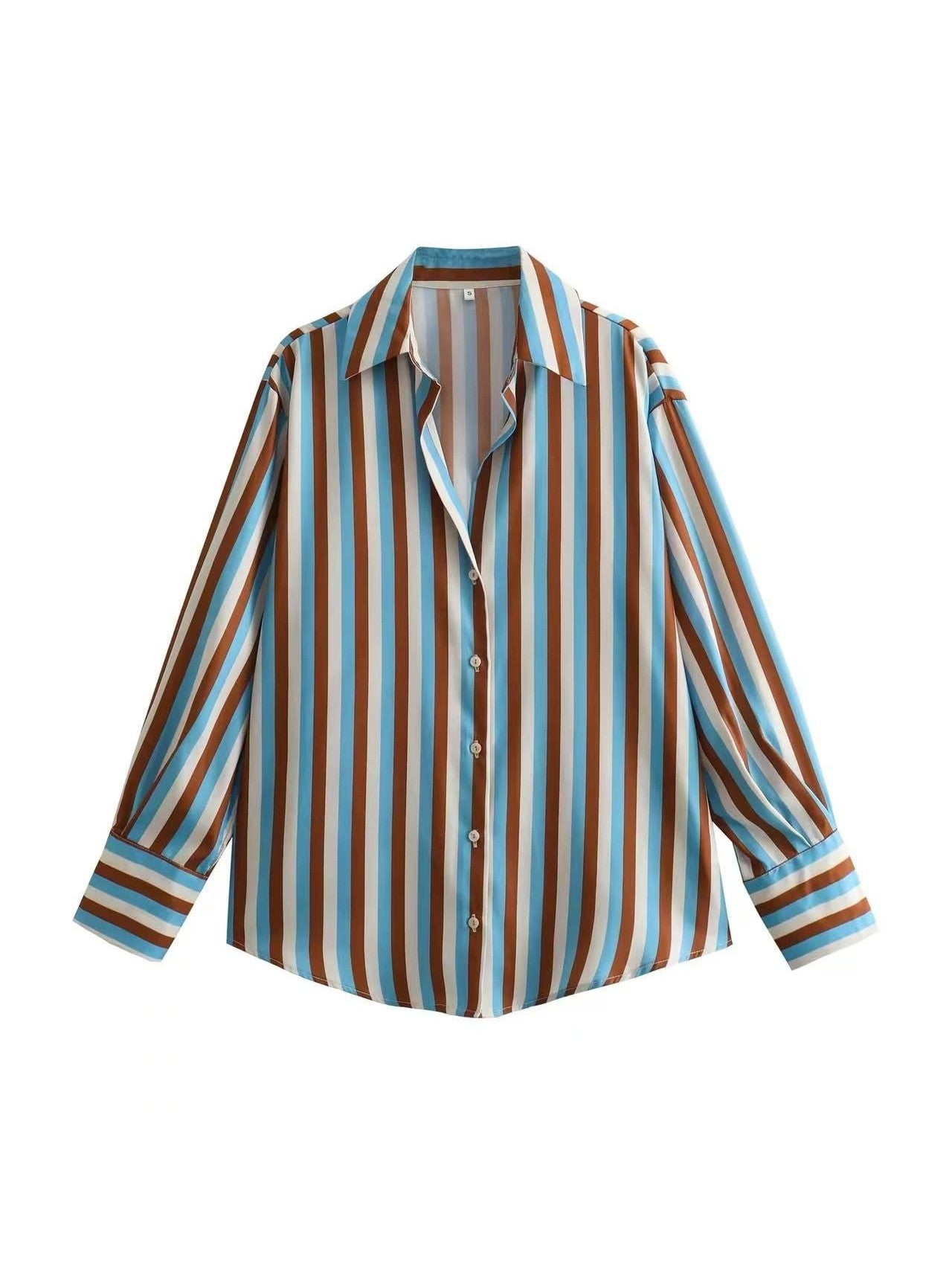 Oversized Fit Satin Stripe Satin Shirt