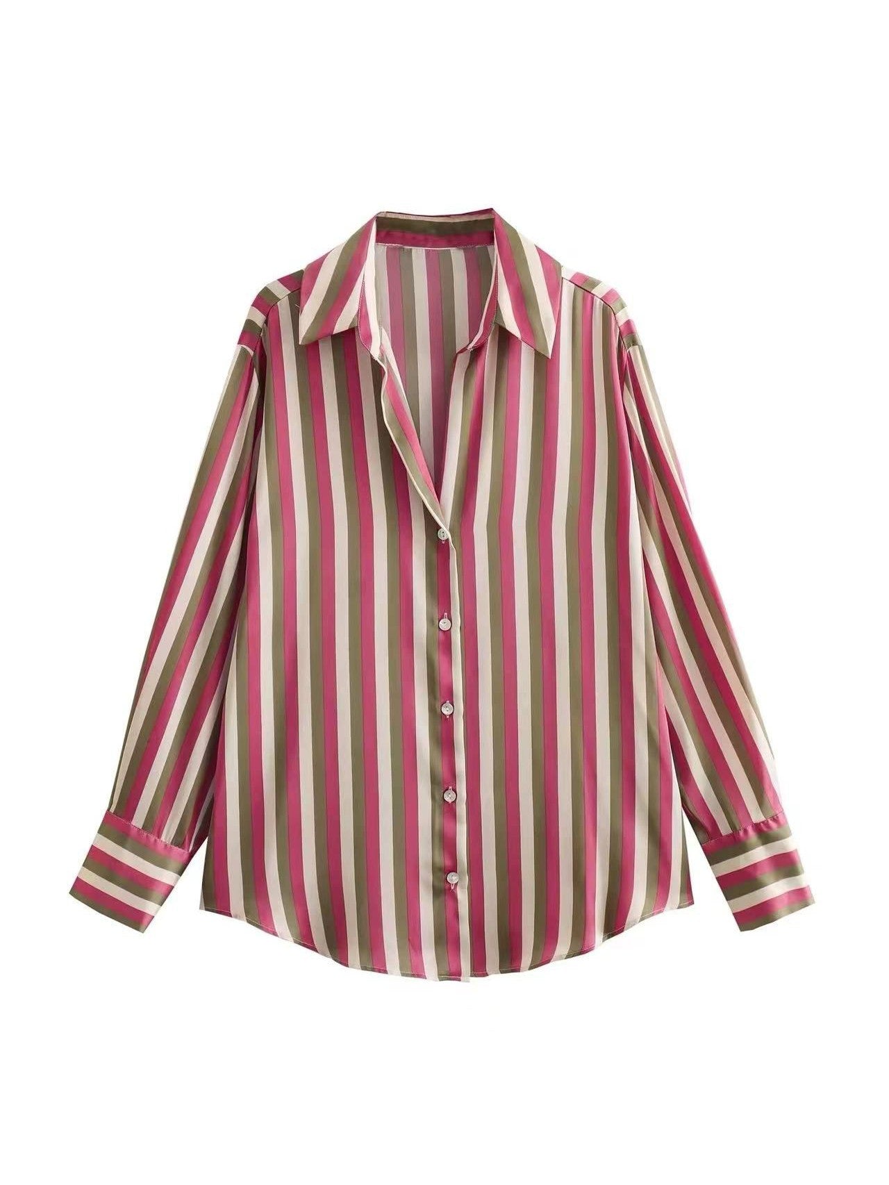 Oversized Fit Satin Stripe Satin Shirt