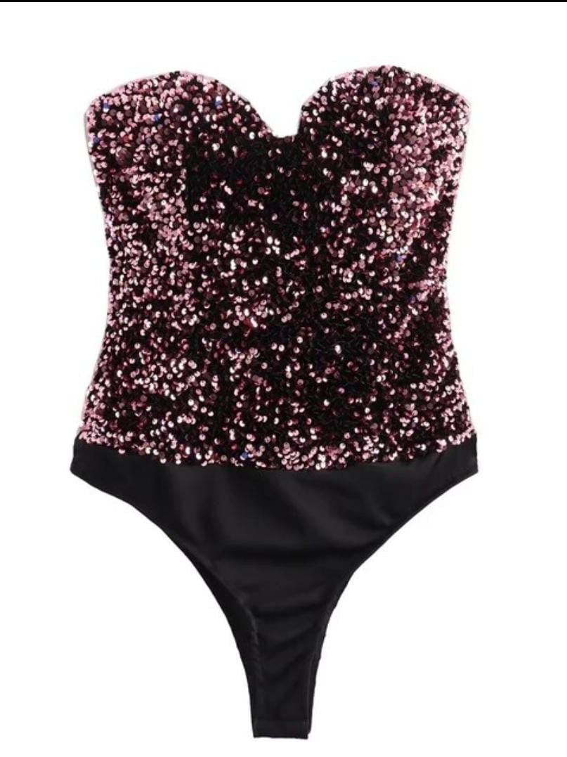 Bandeau Sweetheart Neck Tube Sequins Bodysuit