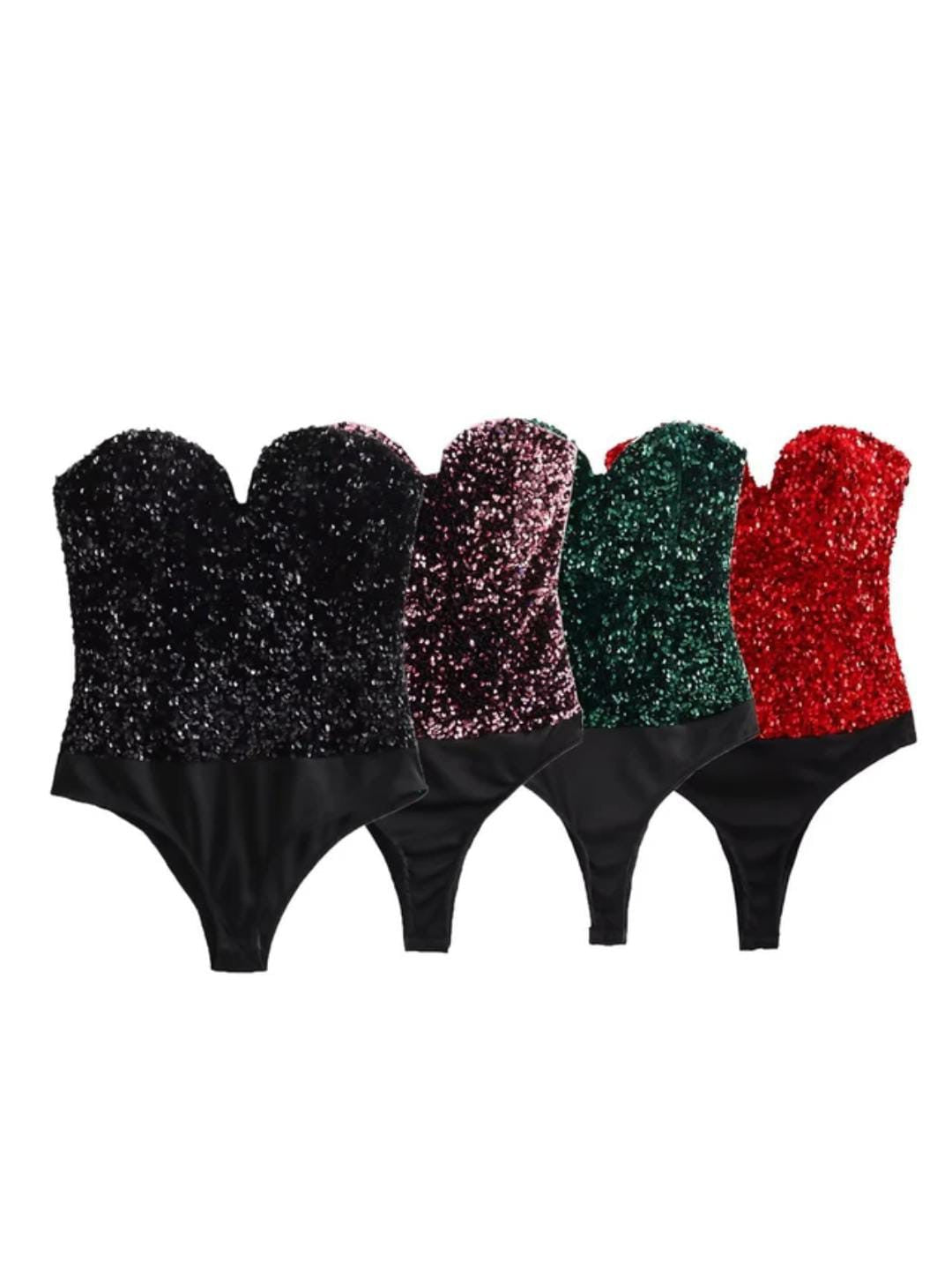 Bandeau Sweetheart Neck Tube Sequins Bodysuit