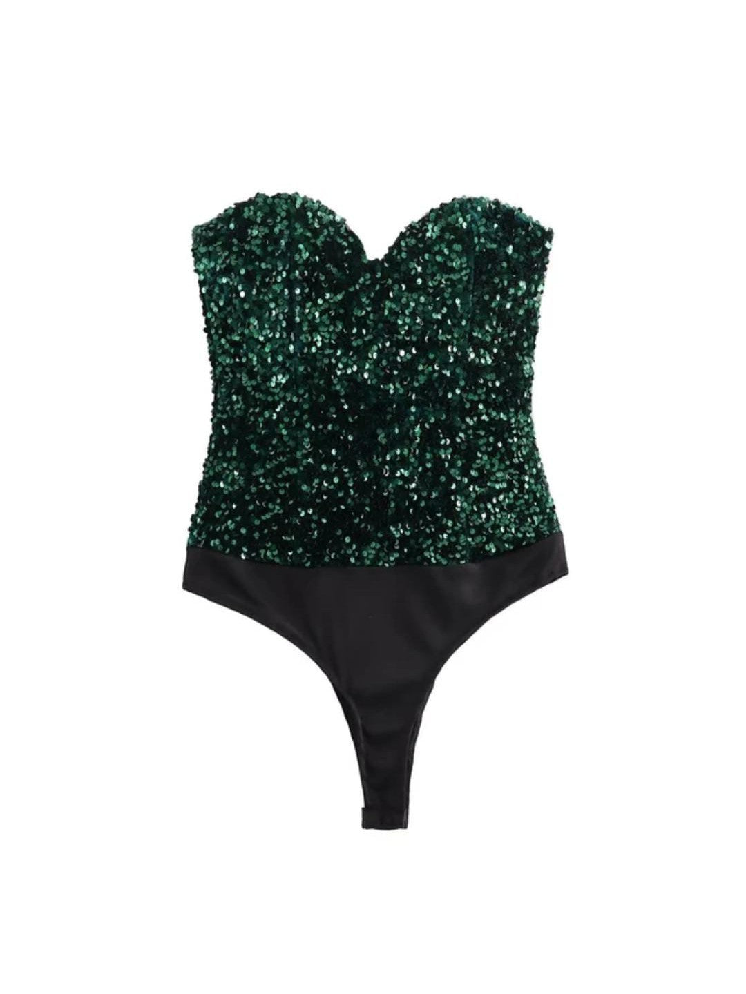 Bandeau Sweetheart Neck Tube Sequins Bodysuit
