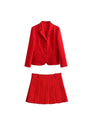 Red Blazer & Pleated Skirt Coord Set