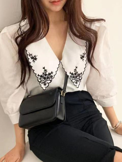 Black & White Embroidered Collar Blouse