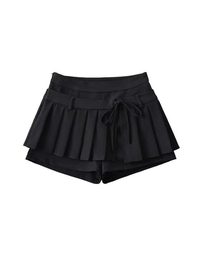 Pleated Short Drawstring Skort Skirt