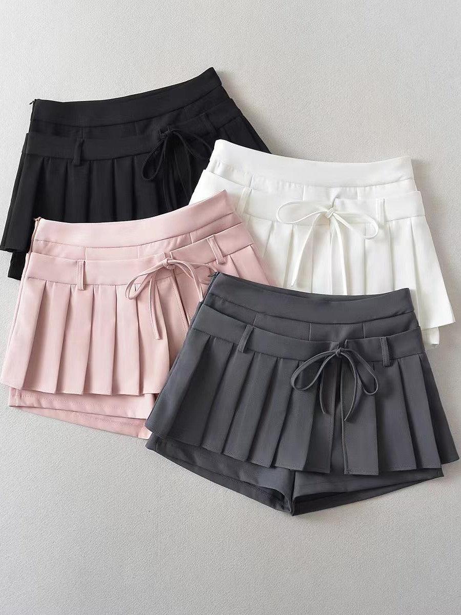 Pleated Short Drawstring Skort Skirt