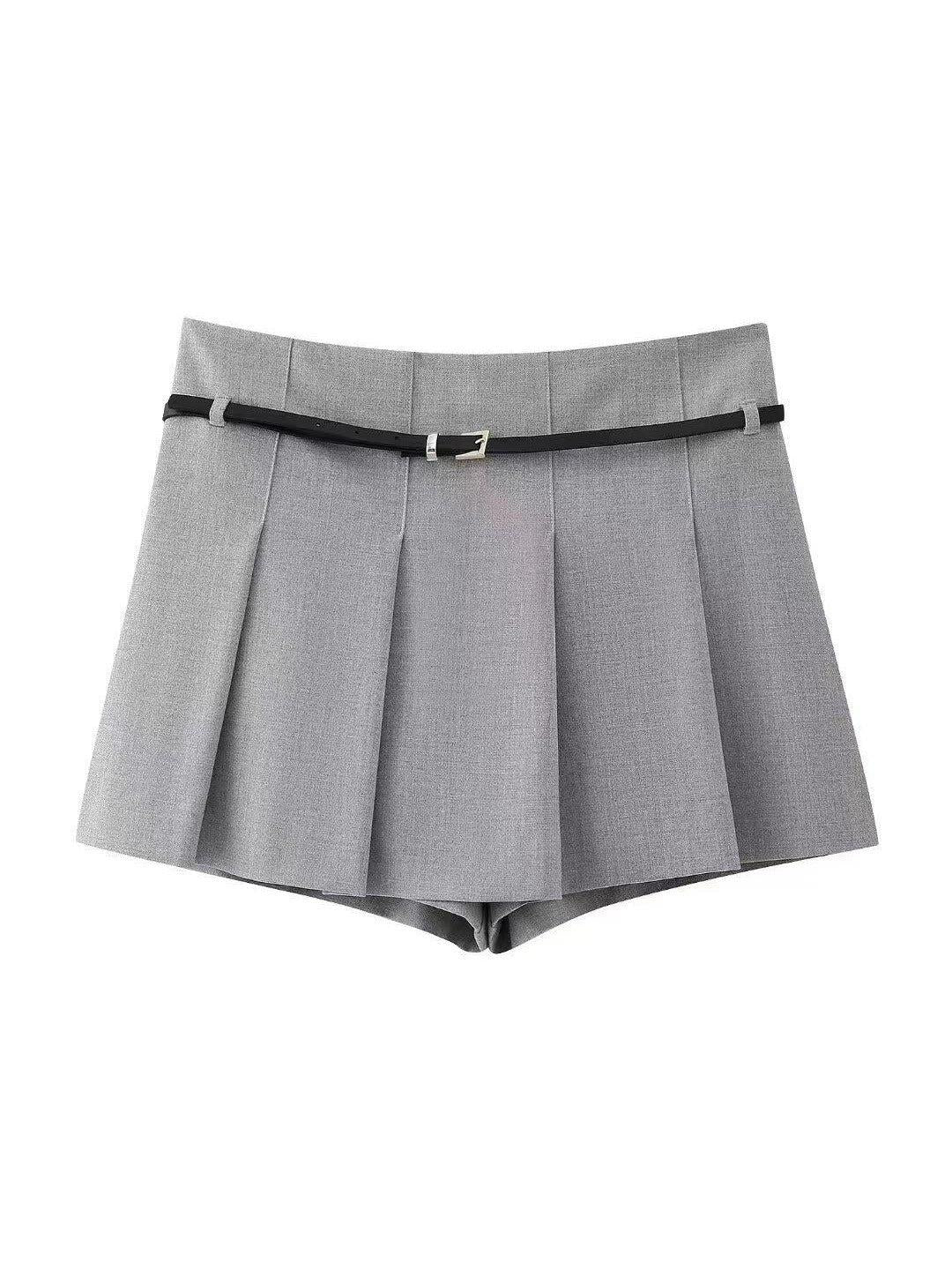 Grey Pleated Skorts with Belt