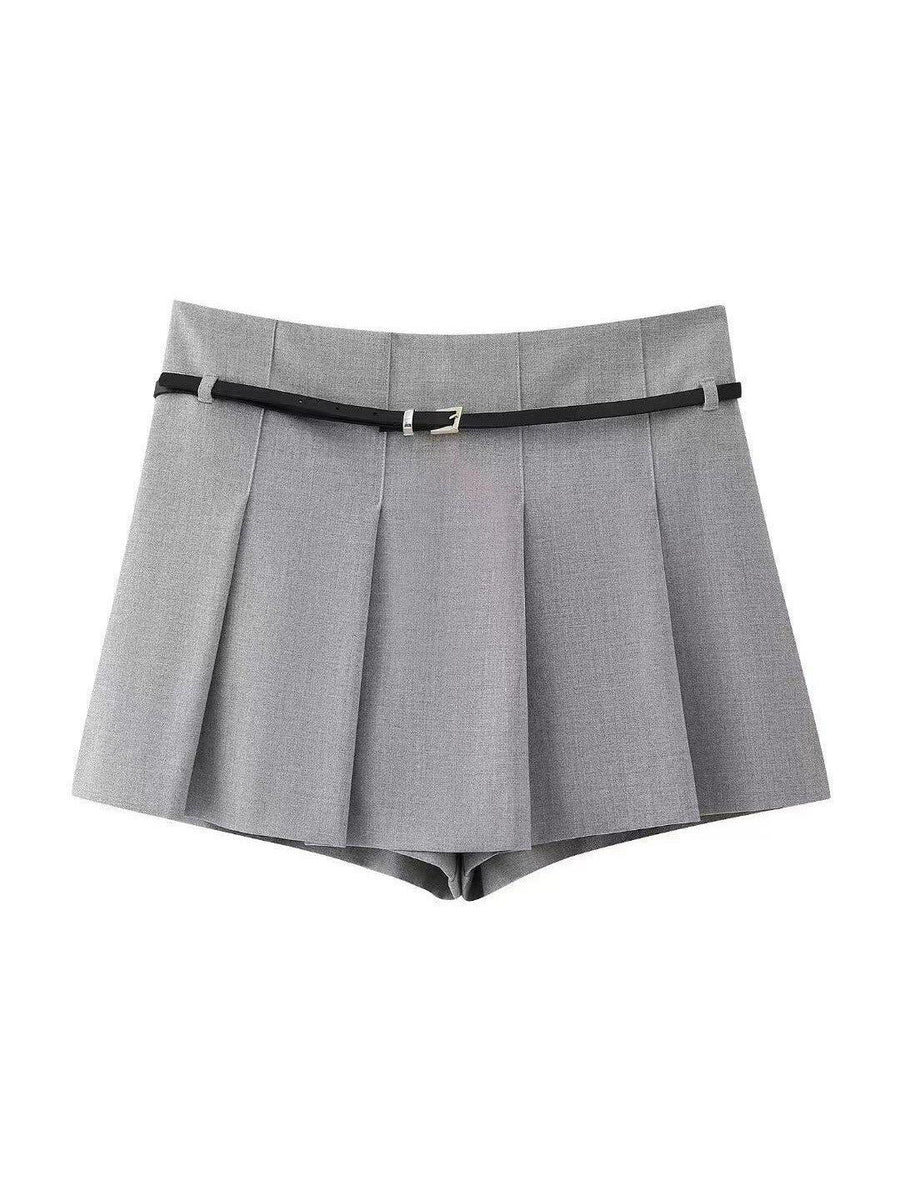 Grey Pleated Skorts with Belt
