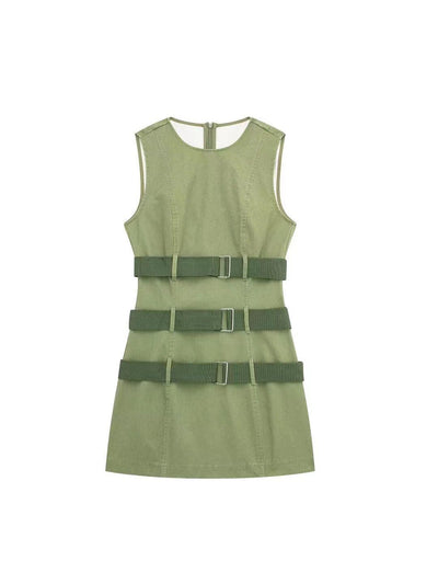 Olive Green Short Dress with 3 Belt