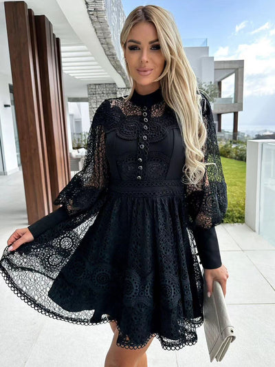 Black & White Embroidered Crochet A Line Dress