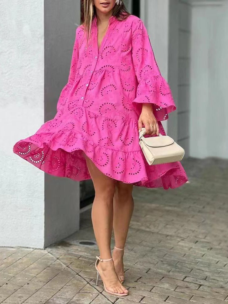 Cotton Chikan Loose Casual Dress