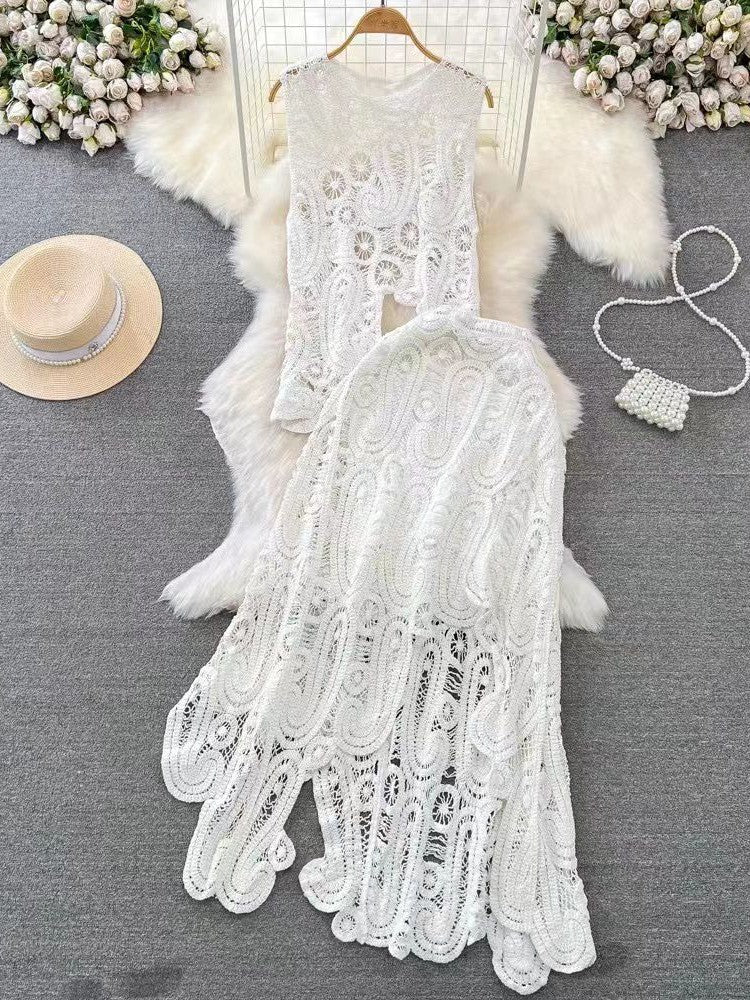 Asymmetric Crochet Beach Top & Skirt Coord Set