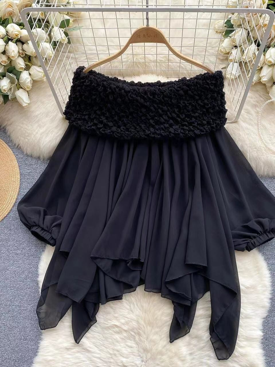 Off Shoulder Ruched Loose Blouse