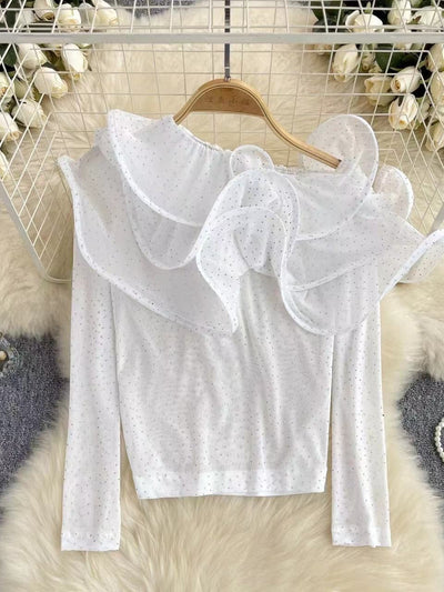 One Shoulder Ruffle Rhinestone Top