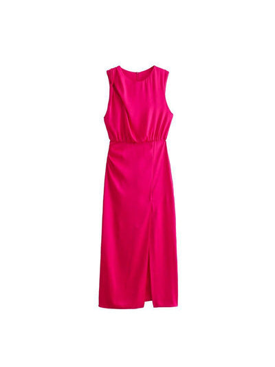 Pink Sleeveless Midi Slit Dress