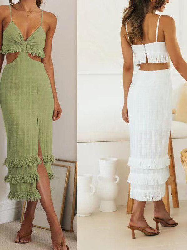 Tassel Detail Cutout Midi Dress