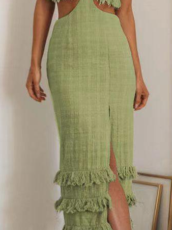 Tassel Detail Cutout Midi Dress