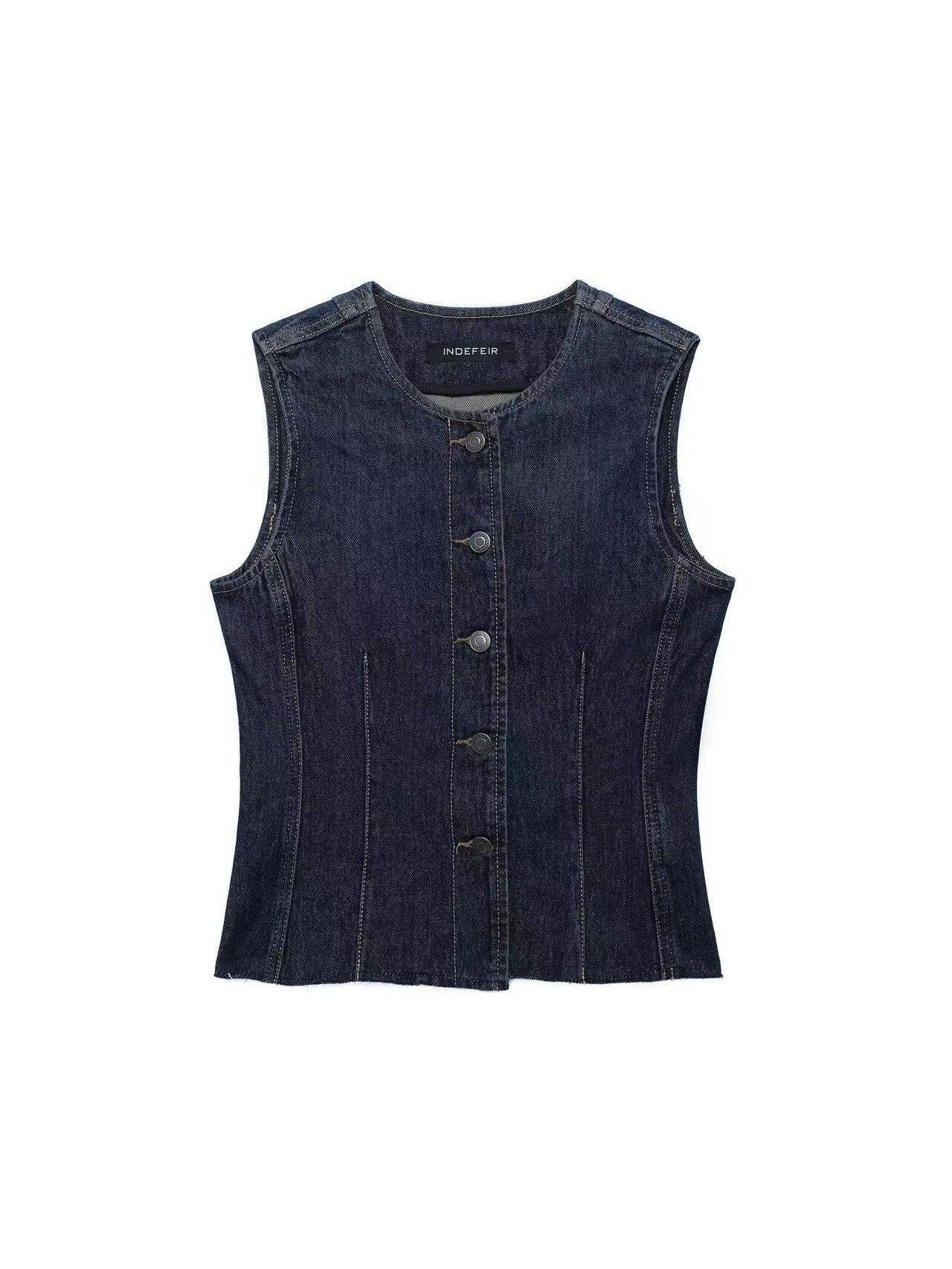 Sleeveless Roundneck Denim Vest Top
