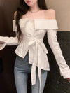 Off Shoulder Asymmetric Lace-up Shirt